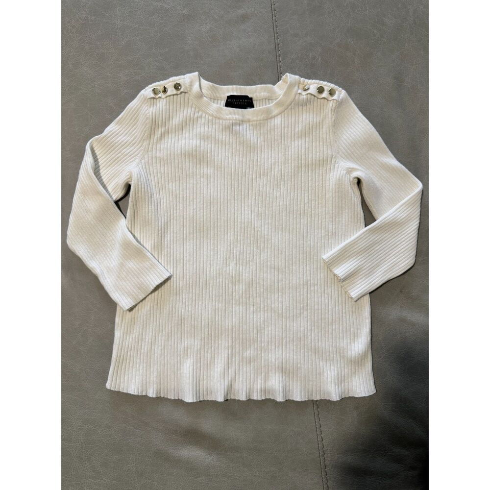 Investments Petites Ribbed Long Sleeve Sweater in Cream White Small